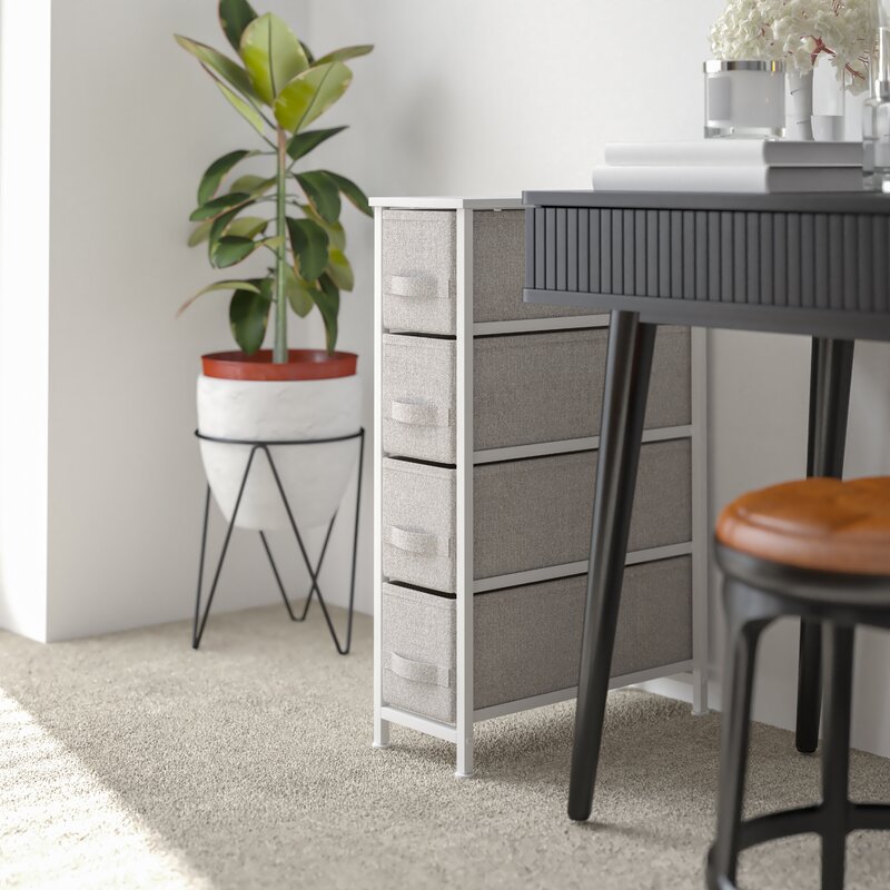 NEW Modern Fabric Dresser with 4 Drawers and Side Shelf, outlet Industrial Lightweight